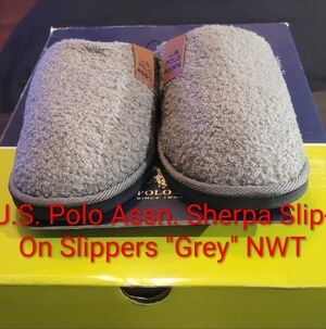 U.S. Polo Assn. Sherpa Slip-On Slippers "Grey" M7/8/W8.5/9.5 NWT